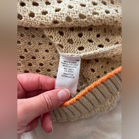 SUNDRY cream crochet orange trim tank heart on back large - Picture 5 of 8